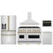 ZLINE 5-Piece Appliance Package - 48-Inch Dual Fuel Range, Hood, Refrigerator with Water Dispenser, Dishwasher, and Microwave Drawer in Stainless Steel with Gold Accents