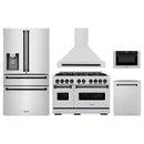 ZLINE 5-Piece Appliance Package - 48-Inch Dual Fuel Range, Hood, Refrigerator with Water Dispenser, Dishwasher, and Microwave Drawer in Stainless Steel with Matte Black Accents