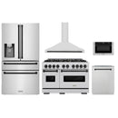 ZLINE 5-Piece Appliance Package - 48-Inch Dual Fuel Range, Hood, Refrigerator with Water Dispenser, Dishwasher, and Microwave Drawer in Stainless Steel with Matte Black Accents