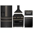 ZLINE 5-Piece Appliance Package - 30-Inch Legacy Dual Fuel Range, Wall Mount Range Hood, 36-Inch French Door Refrigerator with Water Dispenser, Dishwasher, and 30-Inch Microwave Drawer in Black Stainless Steel with Champagne Bronze Accents