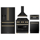 ZLINE 5-Piece Appliance Package - 30-Inch Legacy Dual Fuel Range, Wall Mount Range Hood, 36-Inch French Door Refrigerator with Water Dispenser, Dishwasher, and 30-Inch Microwave Drawer in Black Stainless Steel with Gold Accents