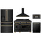 ZLINE 5-Piece Appliance Package - 48-Inch Legacy Dual Fuel Range, Wall Mount Range Hood, 36-Inch French Door Refrigerator with Water Dispenser, Dishwasher, and 30-Inch Microwave Drawer in Black Stainless Steel with Champagne Bronze Accents
