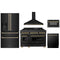 ZLINE 5-Piece Appliance Package - 48-Inch Legacy Dual Fuel Range, Wall Mount Range Hood, 36-Inch French Door Refrigerator with Water Dispenser, Dishwasher, and 30-Inch Microwave Drawer in Black Stainless Steel with Champagne Bronze Accents