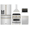 ZLINE 5-Piece Appliance Package - 30-Inch Legacy Autograph Dual Fuel Range, Wall Mount Range Hood, 36-Inch French Door Refrigerator with Water Dispenser, Dishwasher, and 30-Inch Microwave Drawer in Stainless Steel with Gold Accents