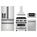 ZLINE 5-Piece Appliance Package - 30-Inch Legacy Autograph Dual Fuel Range, Wall Mount Range Hood, 36-Inch French Door Refrigerator with Water Dispenser, Dishwasher, and 30-Inch Microwave Drawer in Stainless Steel with Matte Black Accents