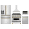 ZLINE 5-Piece Appliance Package - 36-Inch Legacy Autograph Dual Fuel Range, Wall Mount Range Hood, 36-Inch French Door Refrigerator with Water Dispenser, Dishwasher, and 30-Inch Microwave Drawer in Stainless Steel with Champagne Bronze Accents