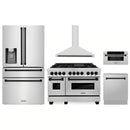 ZLINE 5-Piece Appliance Package - 48-Inch Legacy Autograph Dual Fuel Range, Wall Mount Range Hood, 36-Inch French Door Refrigerator with Water Dispenser, Dishwasher, and 30-Inch Microwave Drawer in Stainless Steel with Matte Black Accents
