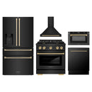 ZLINE 5-Piece Appliance Package - 30-Inch Paramount Dual Fuel Range, Wall Mount Range Hood, 36-Inch French Door Refrigerator with Water Dispenser, Dishwasher, and 30-Inch Microwave Drawer in Black Stainless Steel with Champagne Bronze Accents