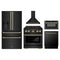 ZLINE 5-Piece Appliance Package - 30-Inch Paramount Dual Fuel Range, Wall Mount Range Hood, 36-Inch French Door Refrigerator with Water Dispenser, Dishwasher, and 30-Inch Microwave Drawer in Black Stainless Steel with Champagne Bronze Accents