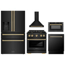 ZLINE 5-Piece Appliance Package - 30-Inch Paramount Dual Fuel Range, Wall Mount Range Hood, 36-Inch French Door Refrigerator with Water Dispenser, Dishwasher, and 30-Inch Microwave Drawer in Black Stainless Steel with Gold Accents