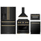 ZLINE 5-Piece Appliance Package - 30-Inch Paramount Dual Fuel Range, Wall Mount Range Hood, 36-Inch French Door Refrigerator with Water Dispenser, Dishwasher, and 30-Inch Microwave Drawer in Black Stainless Steel with Gold Accents