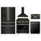 ZLINE 5-Piece Appliance Package - 36-Inch Paramount Dual Fuel Range, Wall Mount Range Hood, 36-Inch French Door Refrigerator with Water Dispenser, Dishwasher, and 30-Inch Microwave Drawer in Black Stainless Steel with Champagne Bronze Accents