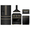 ZLINE 5-Piece Appliance Package - 36-Inch Paramount Dual Fuel Range, Wall Mount Range Hood, 36-Inch French Door Refrigerator with Water Dispenser, Dishwasher, and 30-Inch Microwave Drawer in Black Stainless Steel with Champagne Bronze Accents