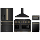 ZLINE 5-Piece Appliance Package - 48-Inch Paramount Dual Fuel Range, Wall Mount Range Hood, 36-Inch French Door Refrigerator with Water Dispenser, Dishwasher, and 30-Inch Microwave Drawer in Black Stainless Steel with Champagne Bronze Accents