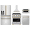 ZLINE 5-Piece Appliance Package - 30-Inch Paramount Dual Fuel Range, Wall Mount Range Hood, 36-Inch French Door Refrigerator with Water Dispenser, Dishwasher, and 30-Inch Microwave Drawer in Stainless Steel with Champagne Bronze Accents