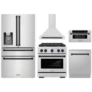 ZLINE 5-Piece Appliance Package - 30-Inch Paramount Dual Fuel Range, Wall Mount Range Hood, 36-Inch French Door Refrigerator with Water Dispenser, Dishwasher, and 30-Inch Microwave Drawer in Stainless Steel with Matte Black Accents