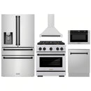 ZLINE 5-Piece Appliance Package - 30-Inch Paramount Autograph Dual Fuel Range, Wall Mount Range Hood, 36-Inch French Door Refrigerator with Water Dispenser, Dishwasher, and 30-Inch Microwave Drawer in Stainless Steel with Matte Black Accents