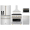 ZLINE 5-Piece Appliance Package - 36-Inch Paramount Autograph Dual Fuel Range, Wall Mount Range Hood, 36-Inch French Door Refrigerator with Water Dispenser, Dishwasher, and 30-Inch Microwave Drawer in Stainless Steel with Gold Accents