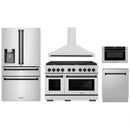 ZLINE 5-Piece Appliance Package - 48-Inch Paramount Autograph Dual Fuel Range, Wall Mount Range Hood, 36-Inch French Door Refrigerator with Water Dispenser, Dishwasher, and 30-Inch Microwave Drawer in Stainless Steel with Matte Black Accents