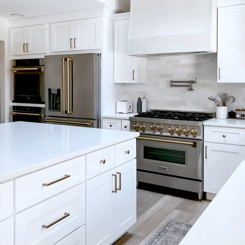 ZLINE 3-Piece Appliance Package - 30-Inch Paramount Induction Range, Refrigerator with Water Dispenser, and Dishwasher in Stainless Steel with Champagne Bronze Trim