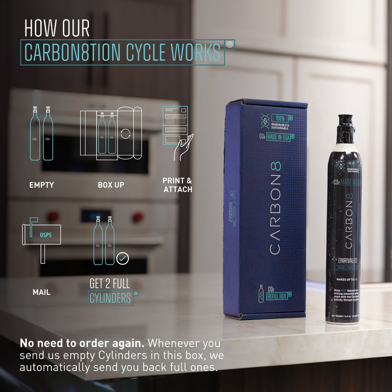 Carbon8 Kit - One Touch Sparkling Water Maker + Filter & Lemon8 + Co2 Cylinder - Silver