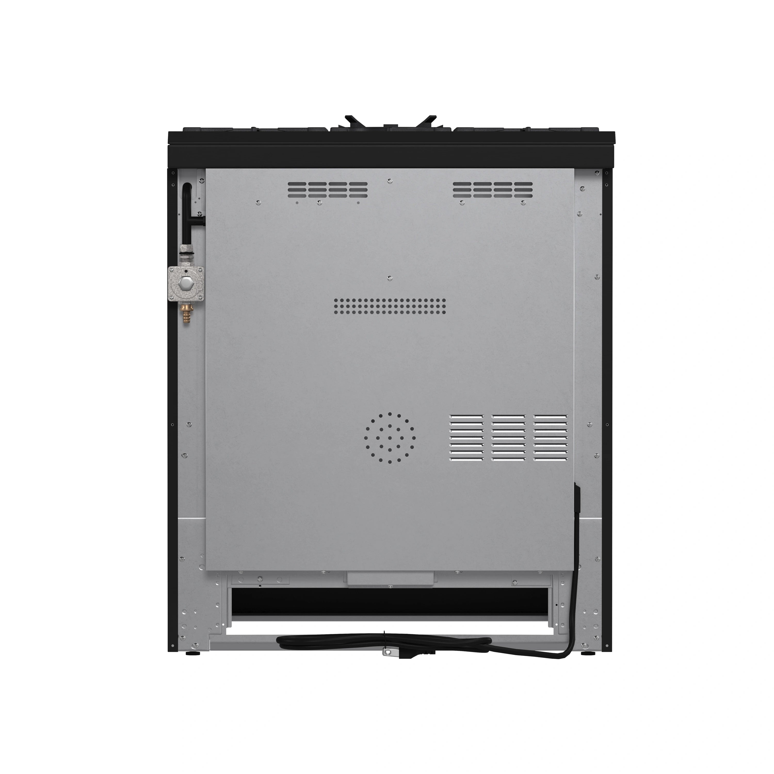 Gas range back panel with vents and electrical access cover