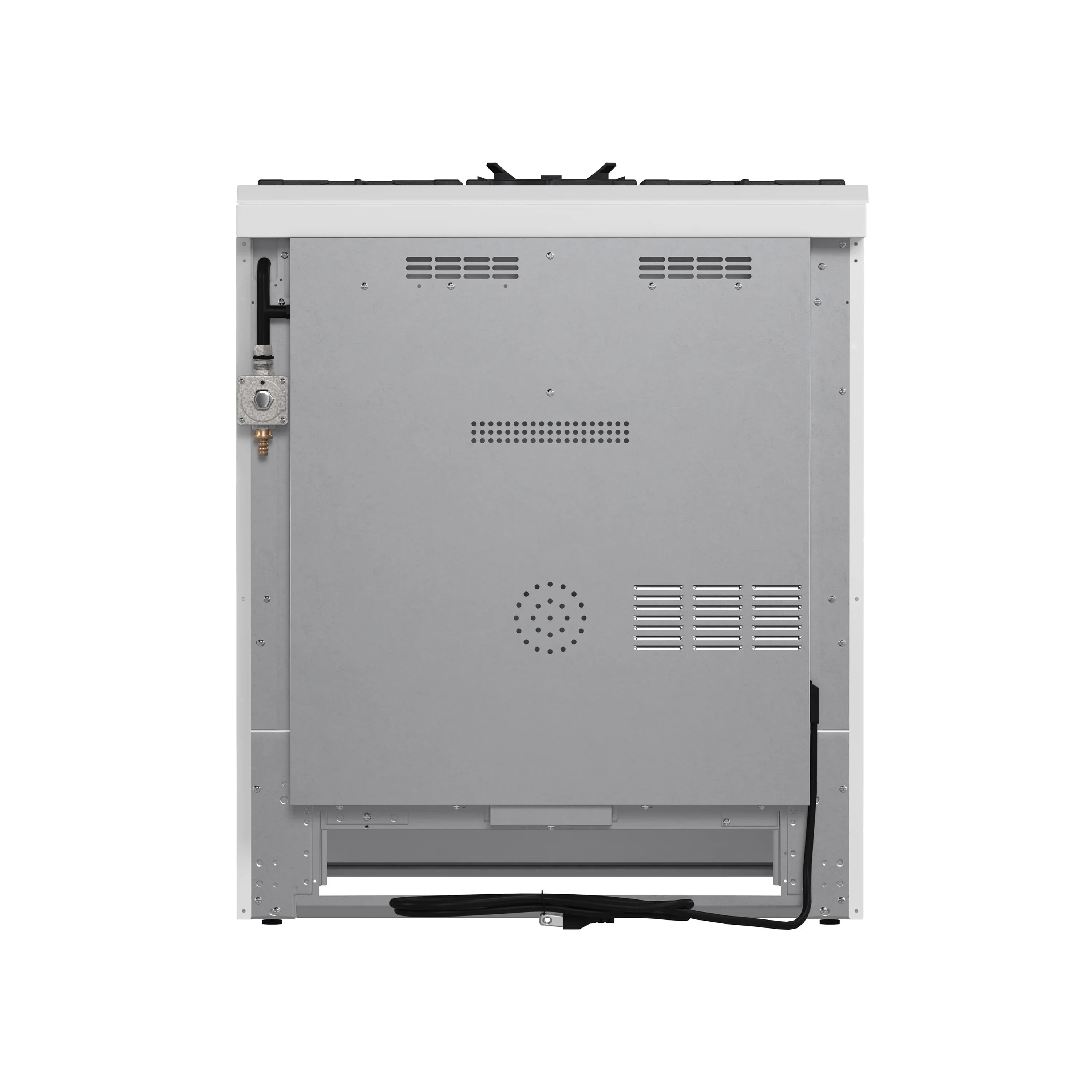 Dishwasher base unit rear view with vent openings and access ports
