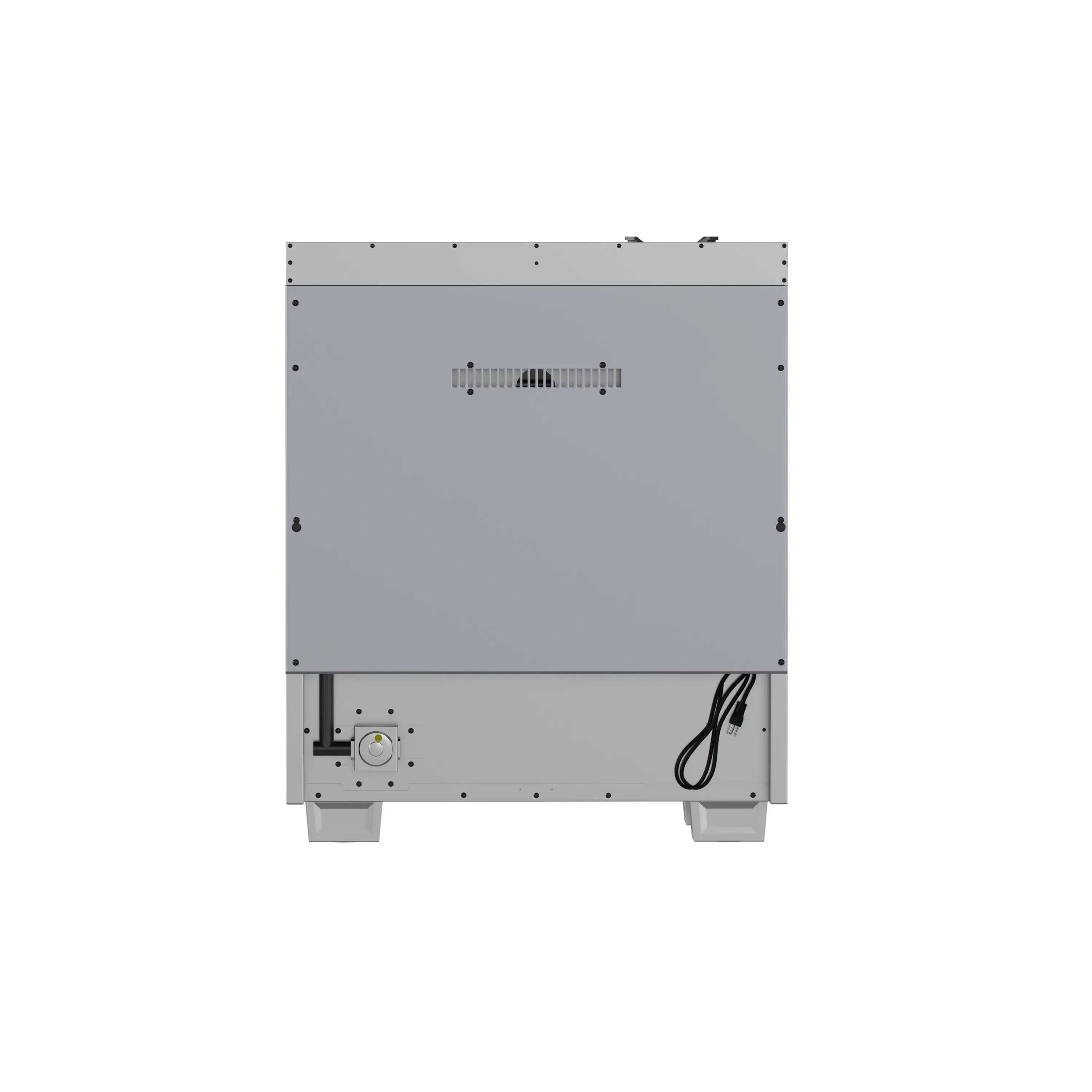 Dishwasher rear base panel with vent grille and power switch