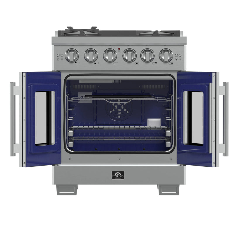 Forno 30-Inch Capriasca Gas Range with 5 Gas Burners, 100,000 BTUs, and French Door Gas Oven in Stainless Steel (FFSGS6460-30)