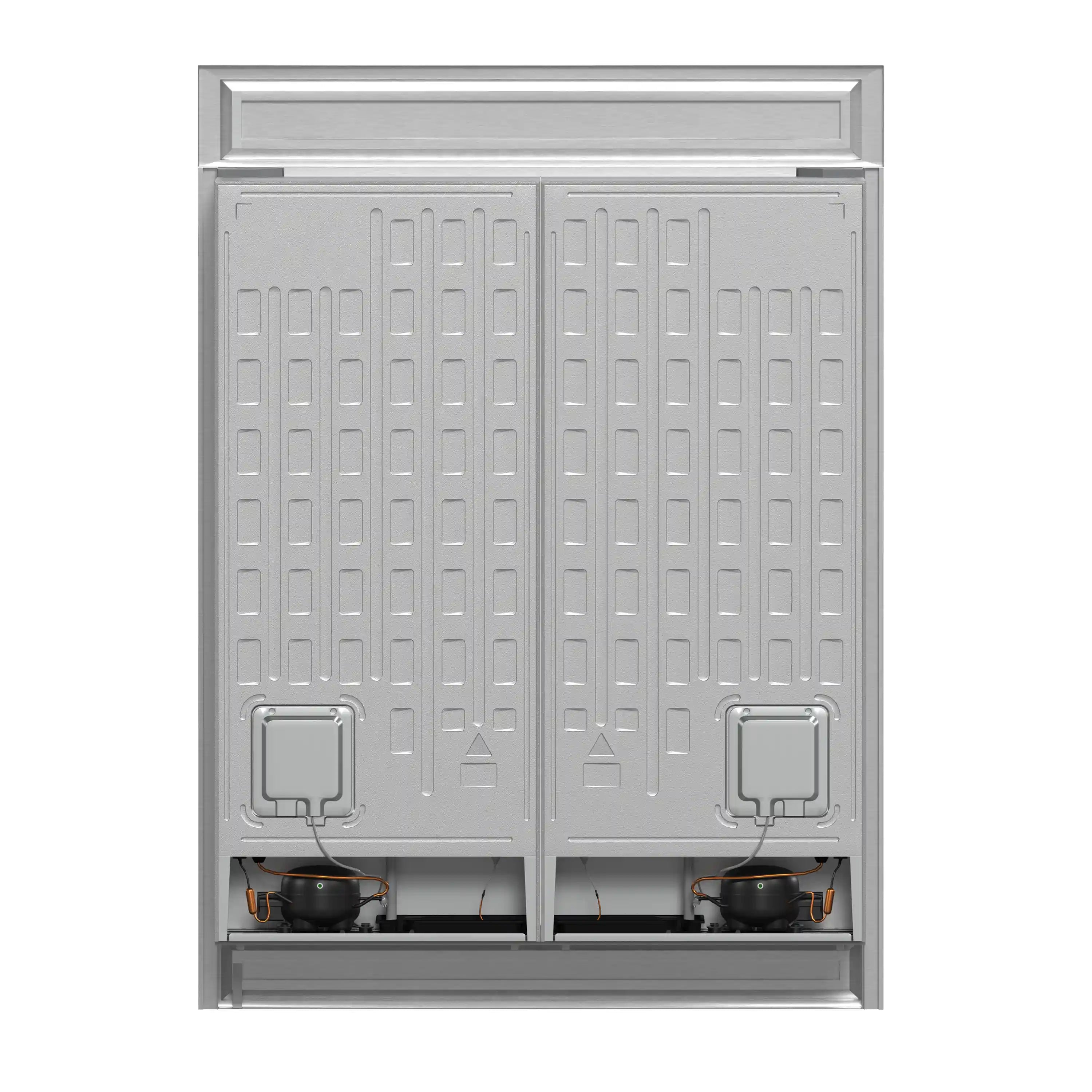 Refrigerator back panel with vent holes and dual compressor cutouts