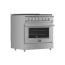 Forno 4-Piece Appliance Package - 36-Inch Gas Range, Refrigerator, 24-Inch Microwave Drawer, & 3-Rack Dishwasher in Stainless Steel