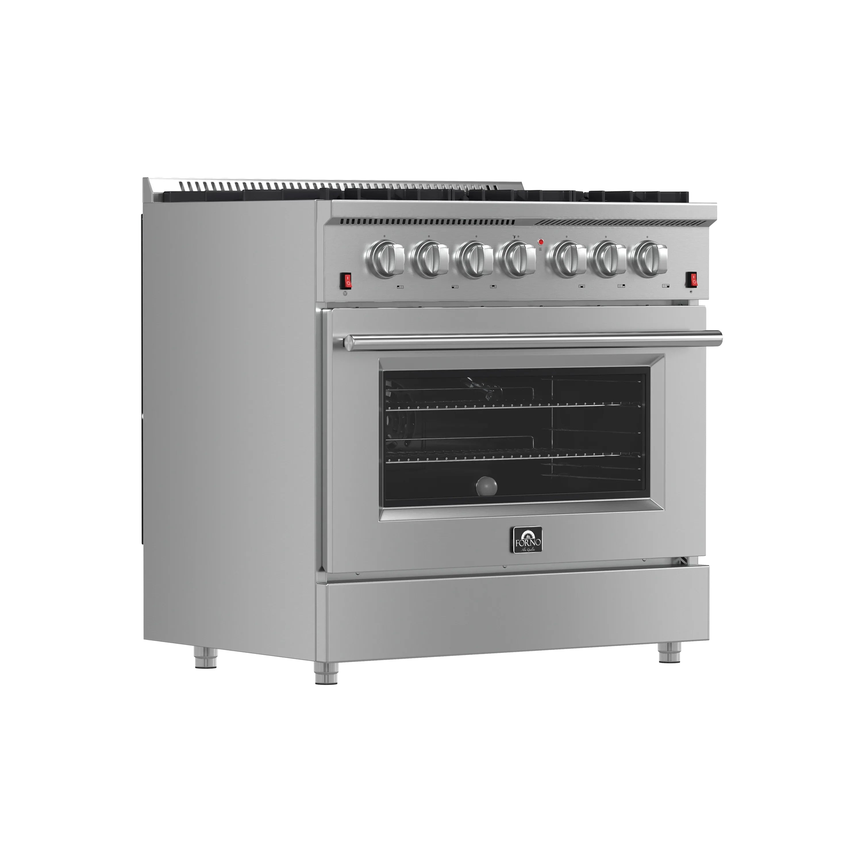 Forno 3-Piece Appliance Package - 36-Inch Gas Range, Refrigerator, & Wall Mount Hood in Stainless Steel