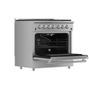 Forno 4-Piece Appliance Package - 36-Inch Gas Range, Wall Mount Range Hood, 36-Inch French Door Refrigerator, and Dishwasher in Stainless Steel