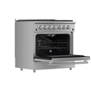 Forno 4-Piece Appliance Package - 36-Inch Gas Range, Refrigerator, 24-Inch Microwave Drawer, & 3-Rack Dishwasher in Stainless Steel
