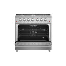 Forno 4-Piece Appliance Package - 36-Inch Gas Range, Refrigerator with Water Dispenser, 24-Inch Microwave Drawer, & 3-Rack Dishwasher in Stainless Steel