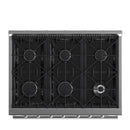 Forno 5-Piece Appliance Package - 36-Inch Gas Range, Refrigerator with Water Dispenser, Wall Mount Hood with Backsplash, 24-Inch Microwave Drawer, & 3-Rack Dishwasher in Stainless Steel