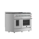 Forno 5-Piece Appliance Package - 48-Inch Gas Range, Refrigerator with Water Dispenser, Wall Mount Hood with Backsplash, 24-Inch Microwave Drawer, & 3-Rack Dishwasher in Stainless Steel