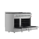 Forno 5-Piece Appliance Package - 48-Inch Gas Range, Refrigerator with Water Dispenser, Wall Mount Hood with Backsplash, 24-Inch Microwave Oven, & 3-Rack Dishwasher in Stainless Steel