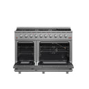 Forno 5-Piece Appliance Package - 48-Inch Gas Range, Refrigerator with Water Dispenser, Wall Mount Hood with Backsplash, 24-Inch Microwave Oven, & 3-Rack Dishwasher in Stainless Steel