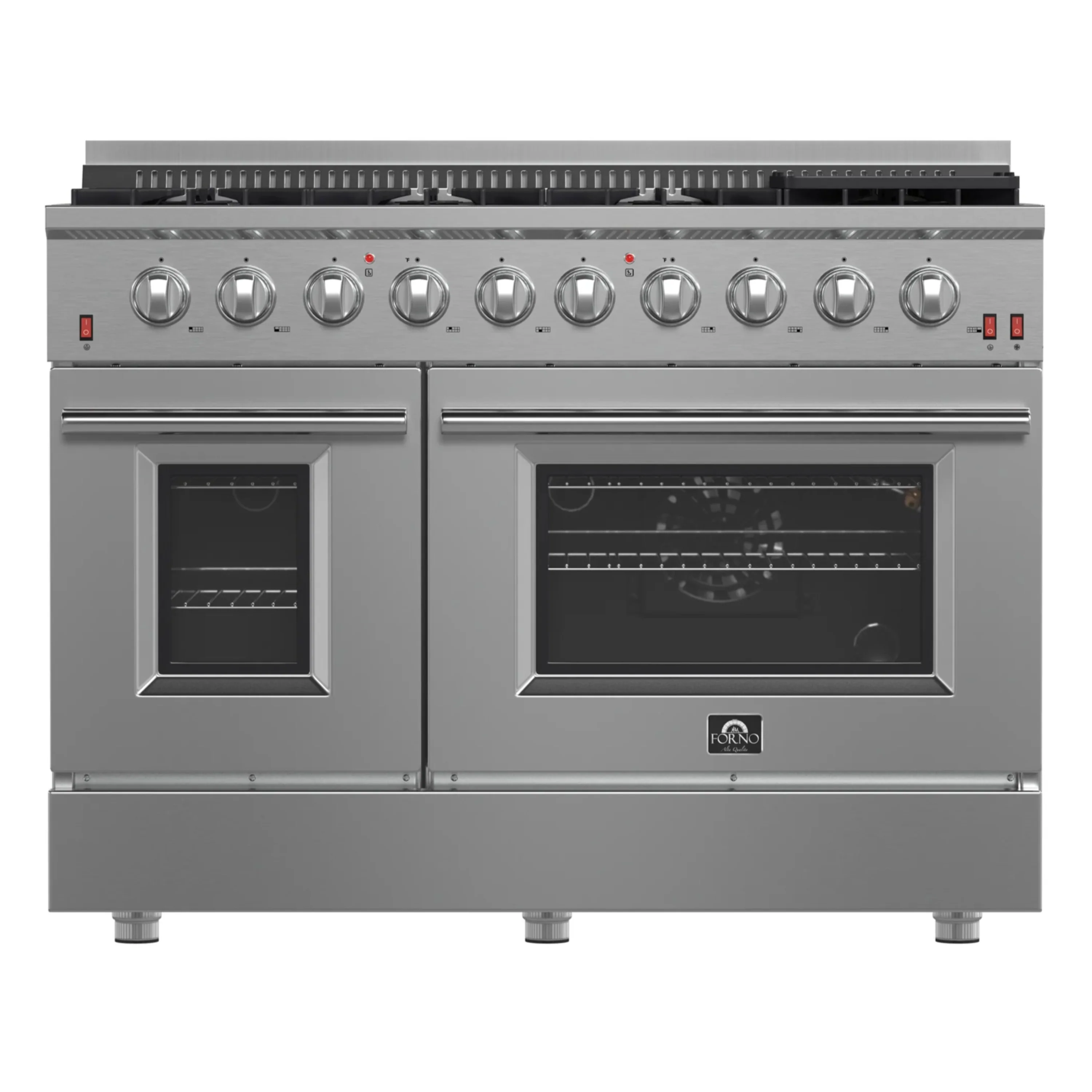 Forno 2-Piece Appliance Package - 48-Inch Gas Range & Wall Mount Hood with Backsplash in Stainless Steel