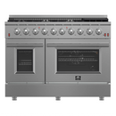 Forno 5-Piece Appliance Package - 48-Inch Gas Range, Refrigerator with Water Dispenser, Wall Mount Hood with Backsplash, 24-Inch Microwave Drawer, & 3-Rack Dishwasher in Stainless Steel