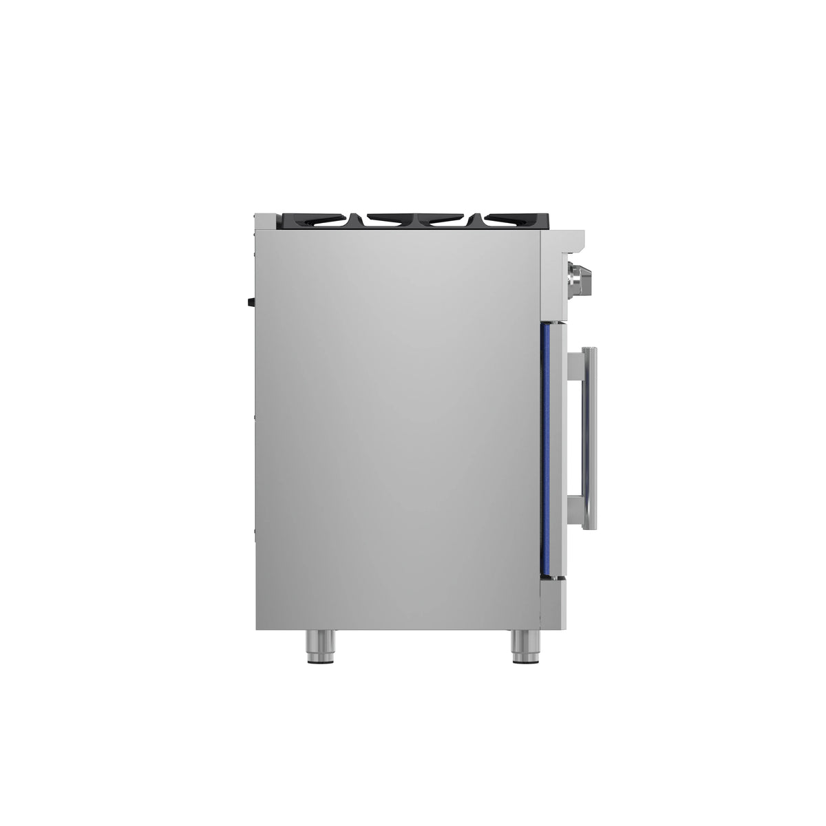 Stainless steel gas range back panel with side handle and leveling legs