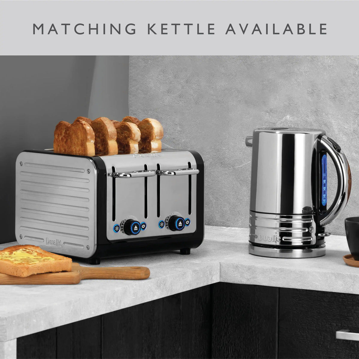 Silver and black 4-slice toaster with bread pieces set for toasting.