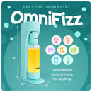 Mint Drinkmate OmniFizz soda maker with a carbonated bottle and circular feature icons