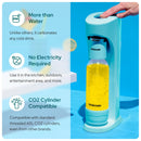 Blue Drinkmate OmniFizz soda maker with a clear bottle of carbonated drink