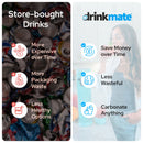 Drinkmate promotional cards comparing store-bought drinks and soda maker