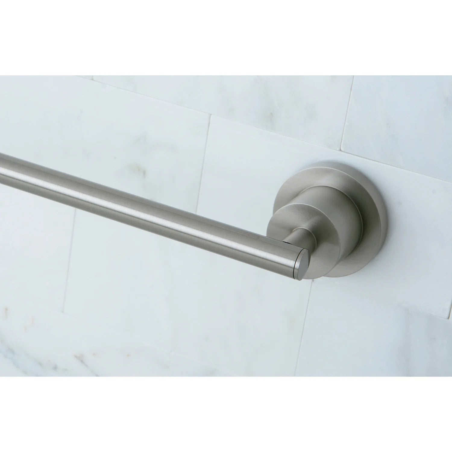 Brushed nickel towel bar end cap with round wall mount bracket