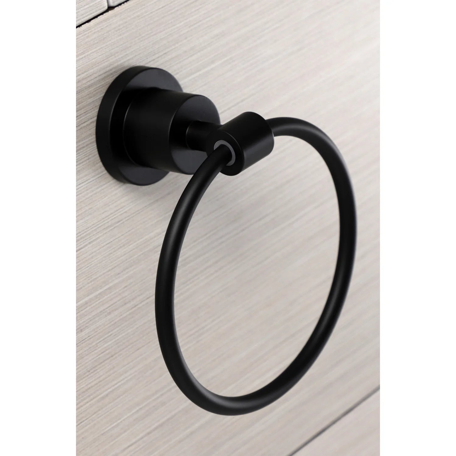 Wall-mounted matte black towel ring with oval loop