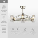 Parrot Uncle 34-Inch Bucholz Modern DC Motor Brushed Nickel Downrod Mount Reversible Ceiling Fan with LED Lighting and Remote Control (A829006CA110V)