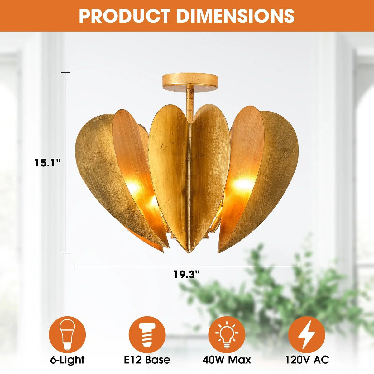 Parrot Uncle 19-Inch Elvira 6-Light Farmhouse Vintage Distressed Golden Semi-Flush Mount Ceiling Light (BBC3001)